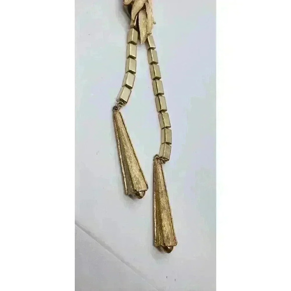 Vtg Gold Box Link Chain Necklace Earrings Faux Slide Leaves Tassel Laria… - Picture 7 of 9